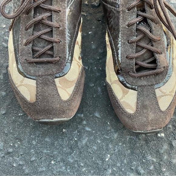 Coach Womens Kodie Oxford Flat Shoes Brown Signature Logo Leather - Picture 2 of 15